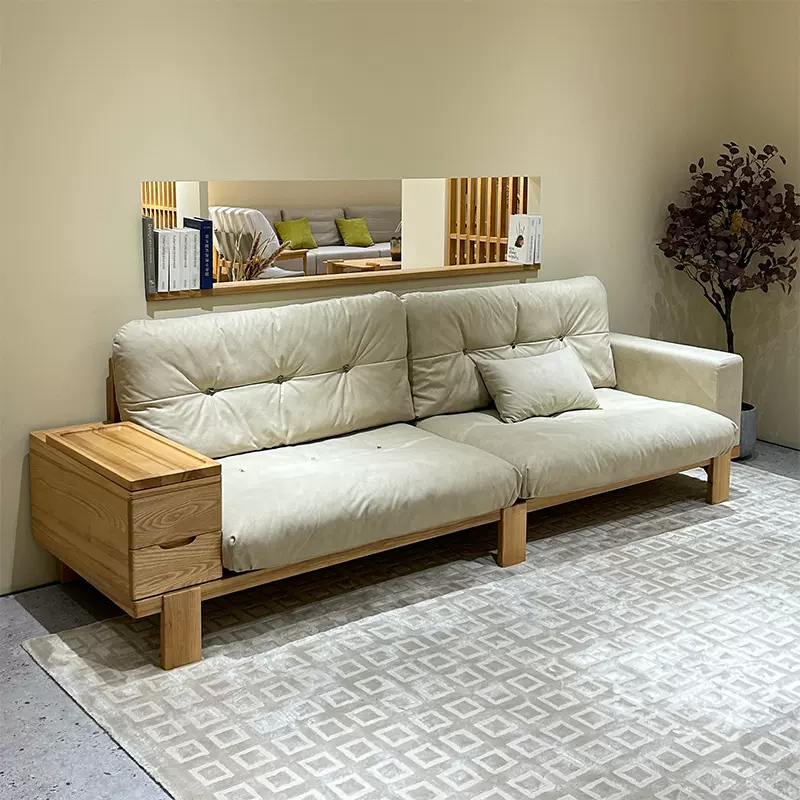 佛山小户型白蜡木原木风沙发侘寂直排云朵实木送装一体储物功能