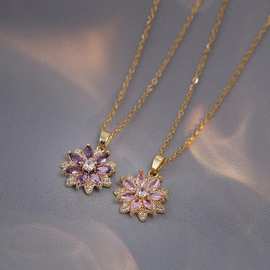 项链女网红小雏菊【钛钢】锆石花朵小众轻奢新款设计感吊坠气质钛