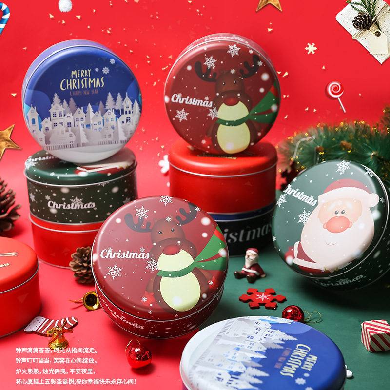 创意款圣诞节马口铁盒曲奇烘焙饼干盒圆盒铁盒伴手礼定制