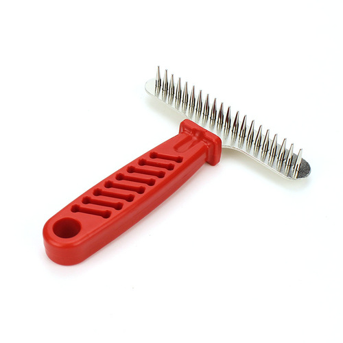 Wholesale red handle rake pet comb plastic dog detangling comb cat long hair comb pet supplies