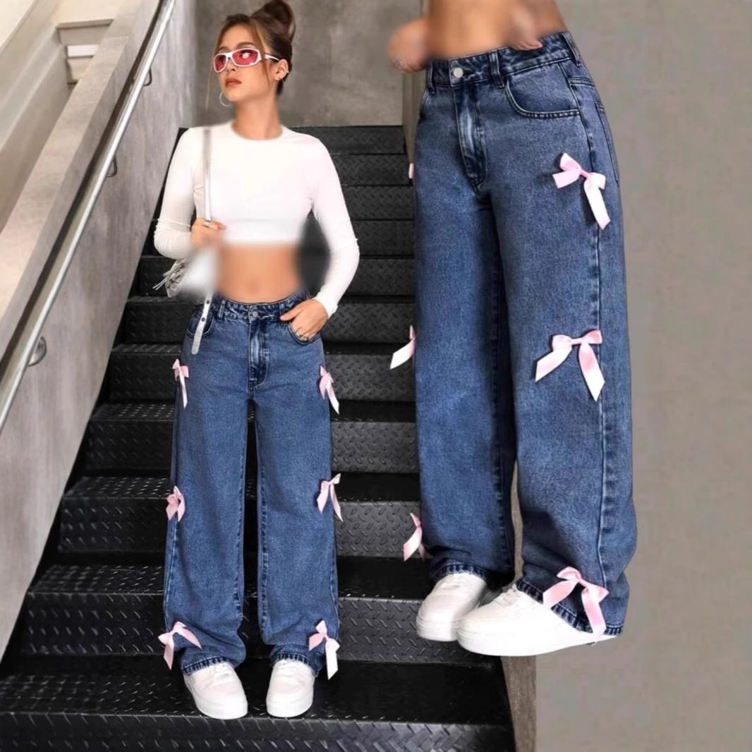 Cargo Pants Women Trendy Wholesale Wide-Leg Denim Pocket Pants Cargo Long Pants