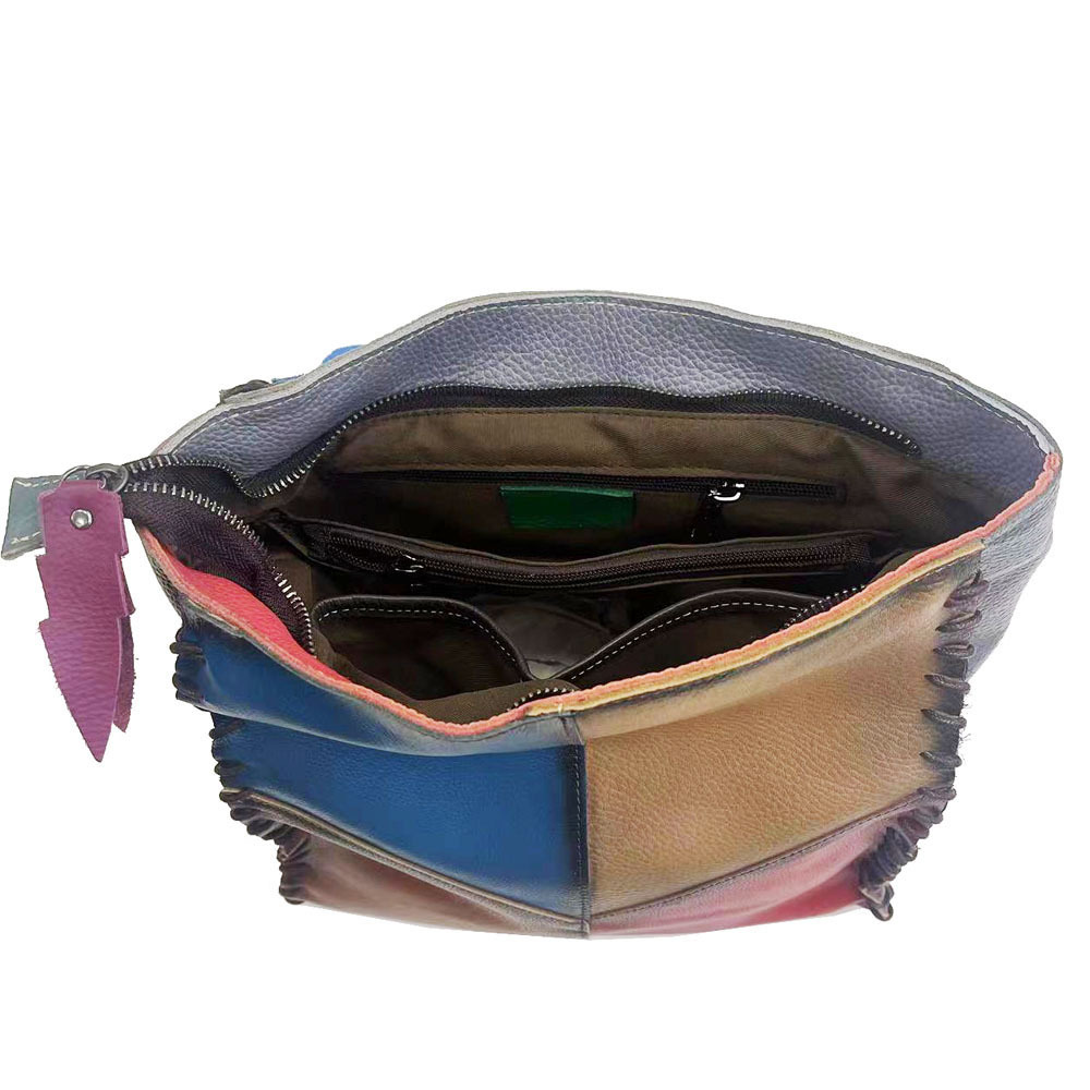 Real Leather Women's Bag, Fashionable Splicing, Colorful Cowhide Backpack, Women's Casual Bag, Backpack_voghion.com