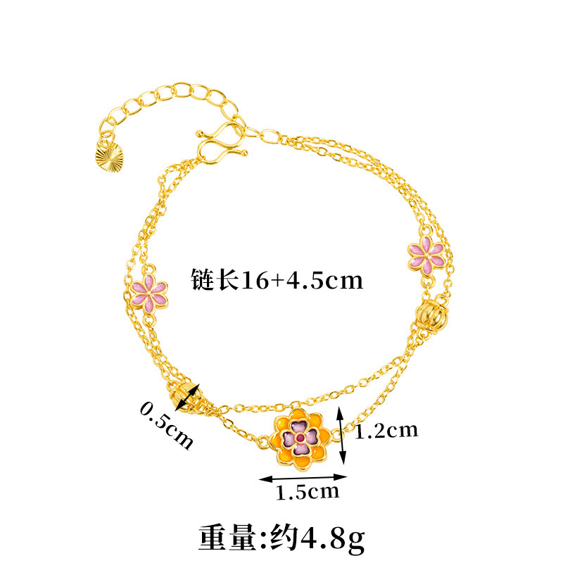 Nueva pulsera de oro antiguo estilo chino estilo nacional esmalte color loto goteo flor de melocotón pulsera nicho joyas de alta calidad