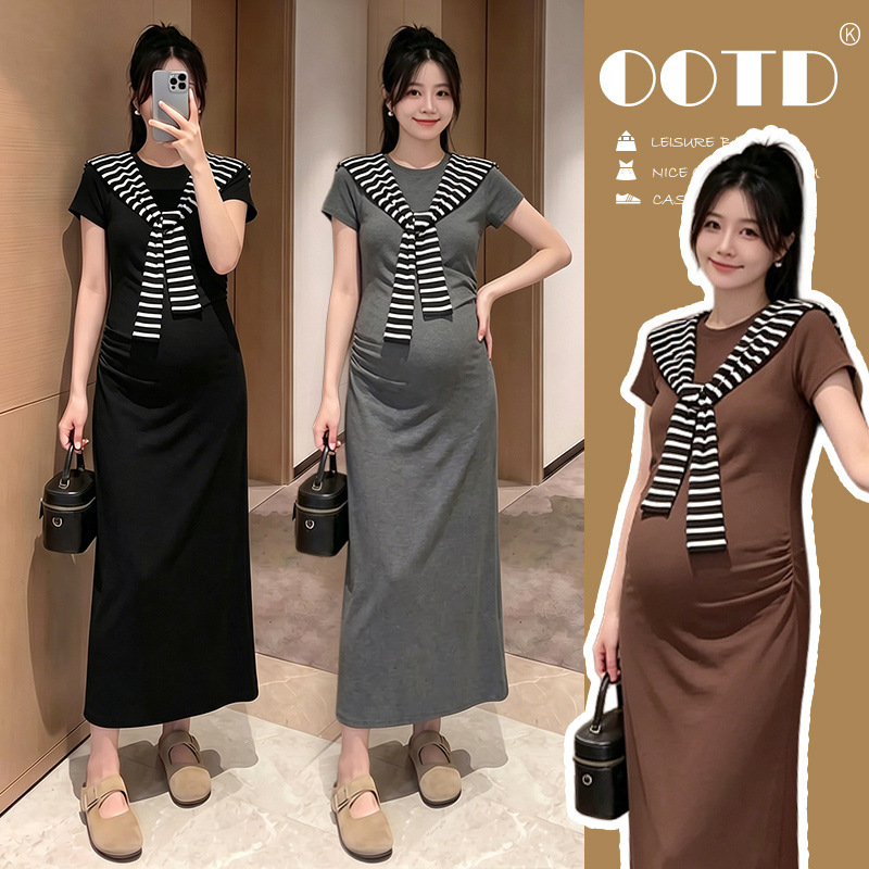 Maternity Dress Summer Thin Style Trendy Mom Elastic Slim-Fit Shawl Long Dress Outfit Set for Pregnant Women Commuting Maternity Dress Summer Thin Style Trendy Mom Elastic Slim-Fit Shawl Long Dress Outfit Set for Pregnant Women Commuting