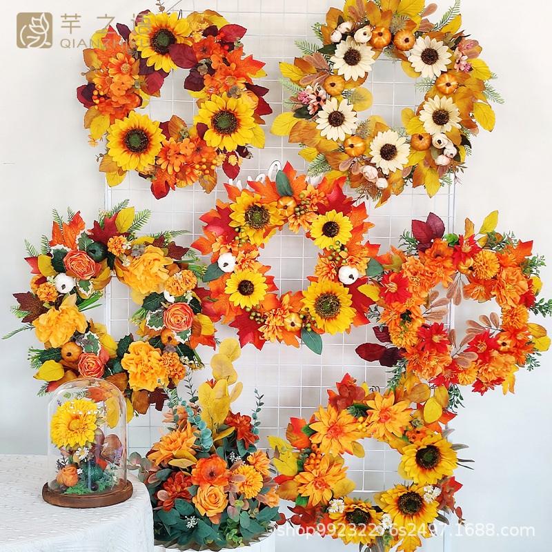 Cross-border simulation Maple Leaf pumpkin garland autumn Halloween Harvest Festival home decorations maple leaf door pendant ornaments