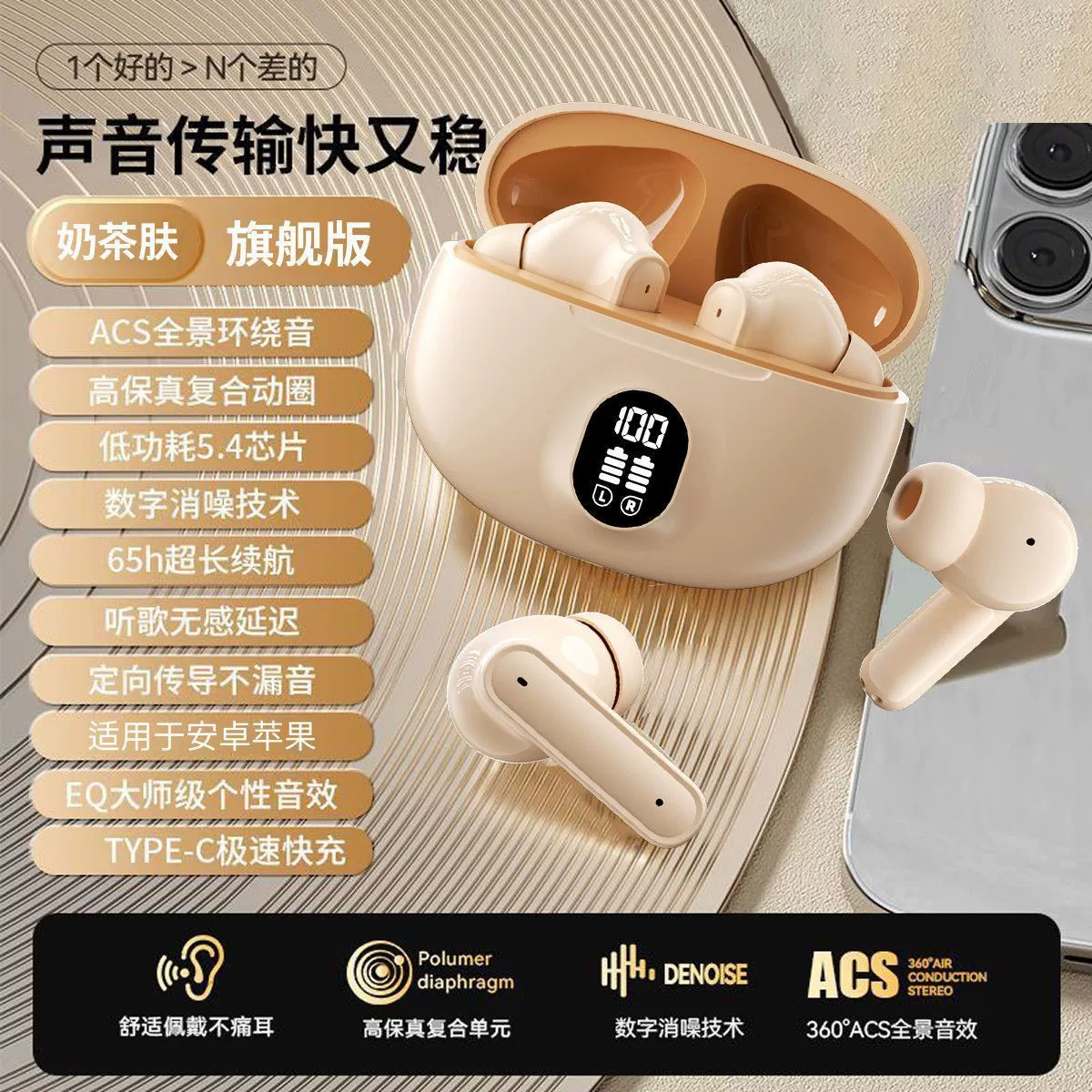 Bluetooth-наушники Voice of Berlin 895B, внутриканальные, 65 ч автономии, ACS 360° стерео, шумоподавление