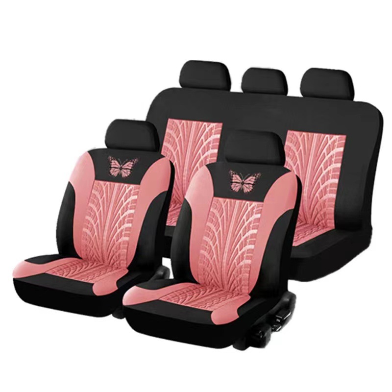 Cubierta de asiento de coche de comercio exterior transfronterizo mariposa logo tela sangría prensa cubierta de asiento universal de coche conjunto de 9 piezas
