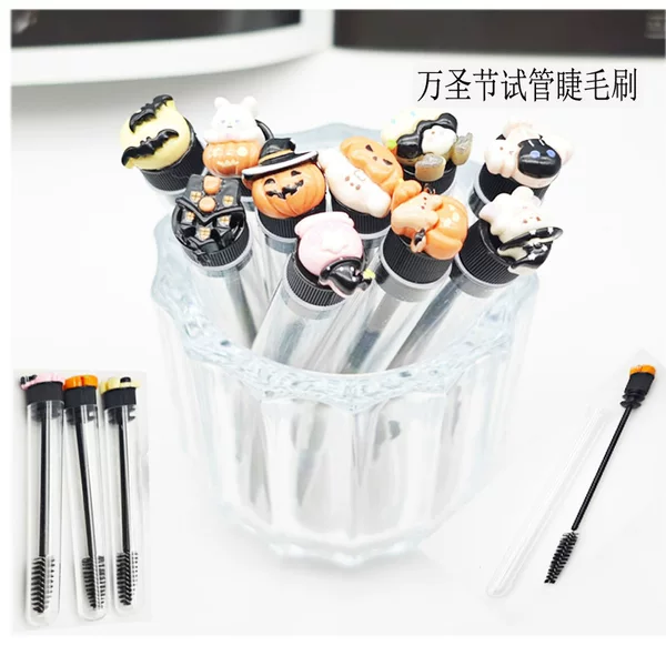 2024 Christmas Halloween test tube mascara brush cartoon with tube with brush disposable mascara brush transparent tube eyelash comb