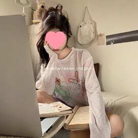 韩系薄款防晒罩衫长袖t恤女夏季休闲宽松小众别致百搭针织衫上衣