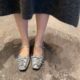 2025 spring new European goods European station leather flat heel shallow mouth square toe women's shoes leather buckle fashion shoes