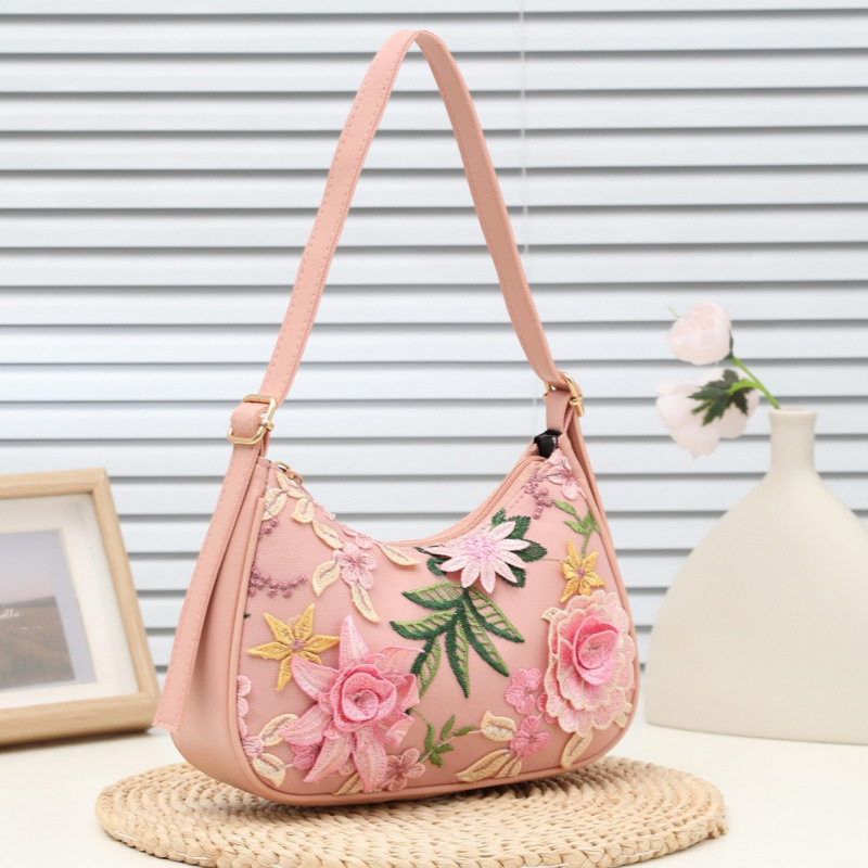 2025 nueva bolsa de hombro de alto valor axilar flores bordadas estilo callejero bolsa de moda personalidad de mujer image 2