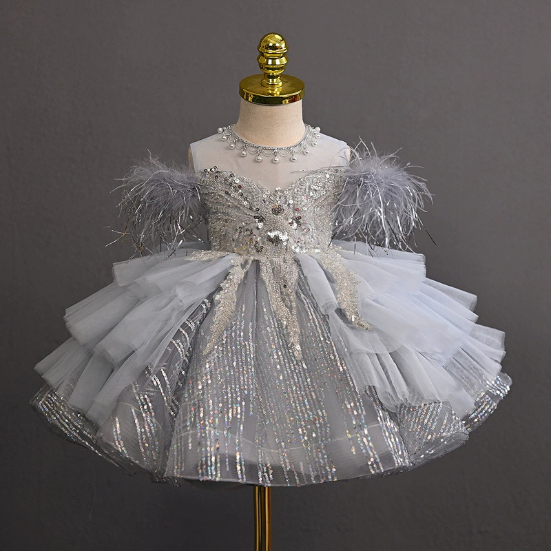 Детское платье на год, платье принцессы, пышная марлевая цветочная девочка, ведущий свадьбы, дня рождения, нишевый стиль, белое марлевое платье высокой четкости