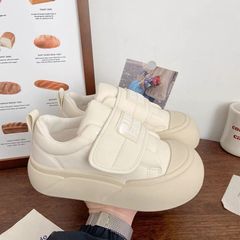 女性用乳白色の厚底白靴、醜くてかわいい春の新しいシックなニッチベルクロビッグヘッドパンシューズ学生スニーカー