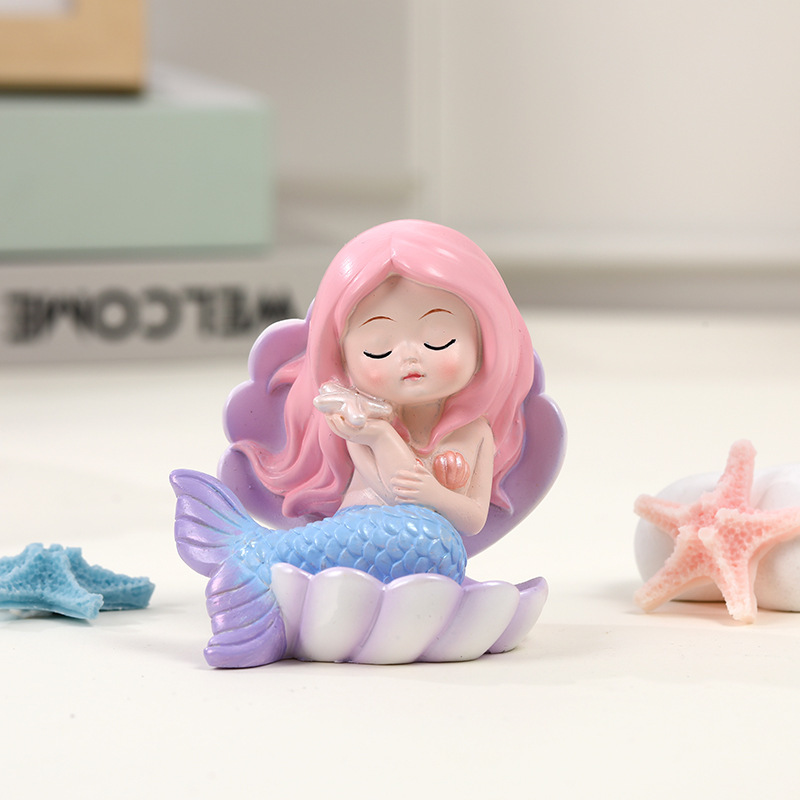 Shell Mermaid Baked Cake Car Room Decoration Resin Crafts Cross-Border Home Decoration Dolls