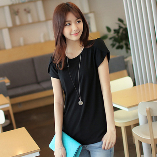Korean women's summer plain color loose plus-size round neck short sleeve women's T-shirt for plus-size MM base shirt