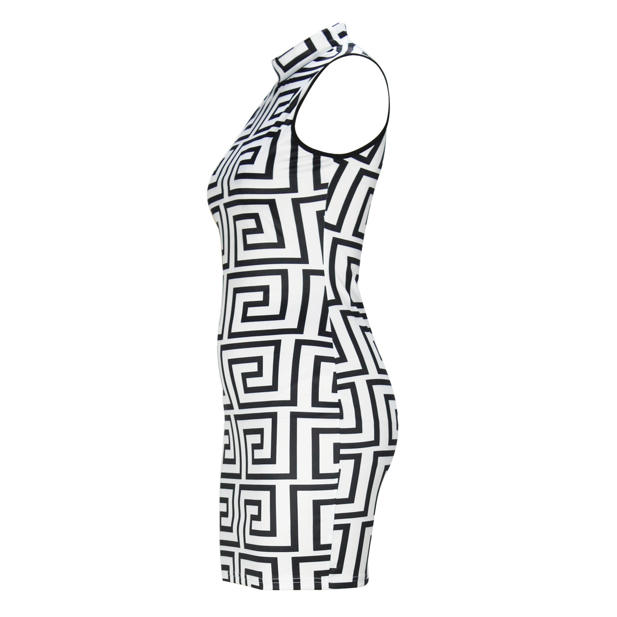 Pattern Floral Print Suit Skirt Sleeveless Turtleneck Dress Short Top Two-Piece Set