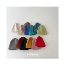 ins风糖果色秋冬儿童针织帽子纯色保暖卷边套头帽男女宝宝毛线帽