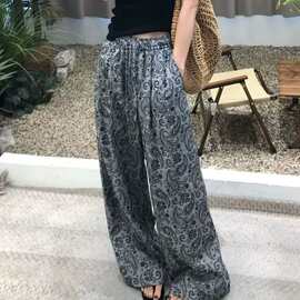 印花复古腰果花2025夏季新款阔腿裤薄款宽松直筒显瘦休闲裤长裤子
