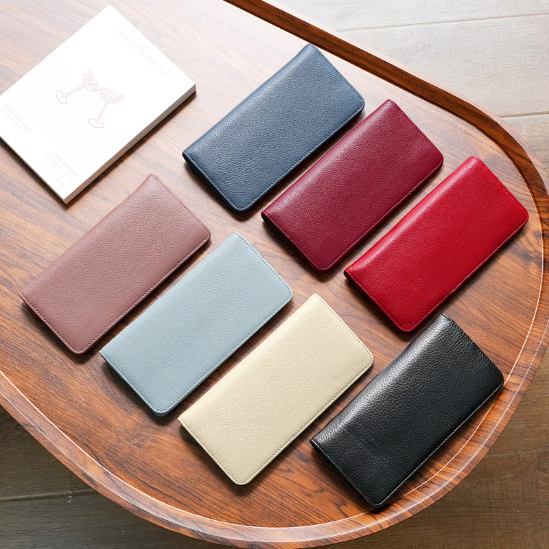 Women's long wallet made of top-grain cowhide leather with a genuine leather lychee pattern, large capacity, multiple card slots, vintage clutch, and card holder Women's long wallet made of top-grain cowhide leather with a genuine leather lychee pattern, large capacity, multiple card slots, vintage clutch, and card holder
