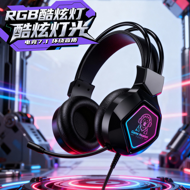 USB Head-Mounted Gaming Headset with 7.1 Surround Sound, Rgb Lighting, and Microphone for Pc Gaming