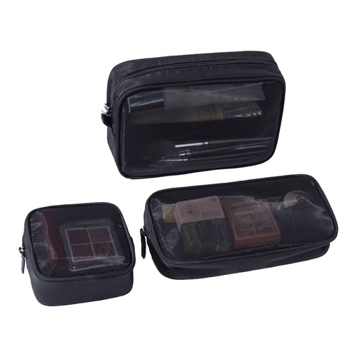 New mesh double-layer portable cosmetic bag large capacity women's portable simple travel toiletry bag cosmetics storage bag