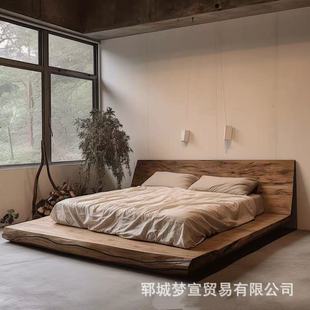 New Chinese Old Elm Tatami Big Bed Hotel Homestay Dressed Floor Bed Low Bed Solid Wood Single Double Big Bed