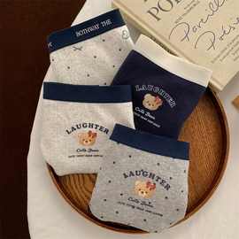 蜜桃朵娜英伦学院风百搭纯棉小熊印花舒适棉裆中腰包臀三角内裤女