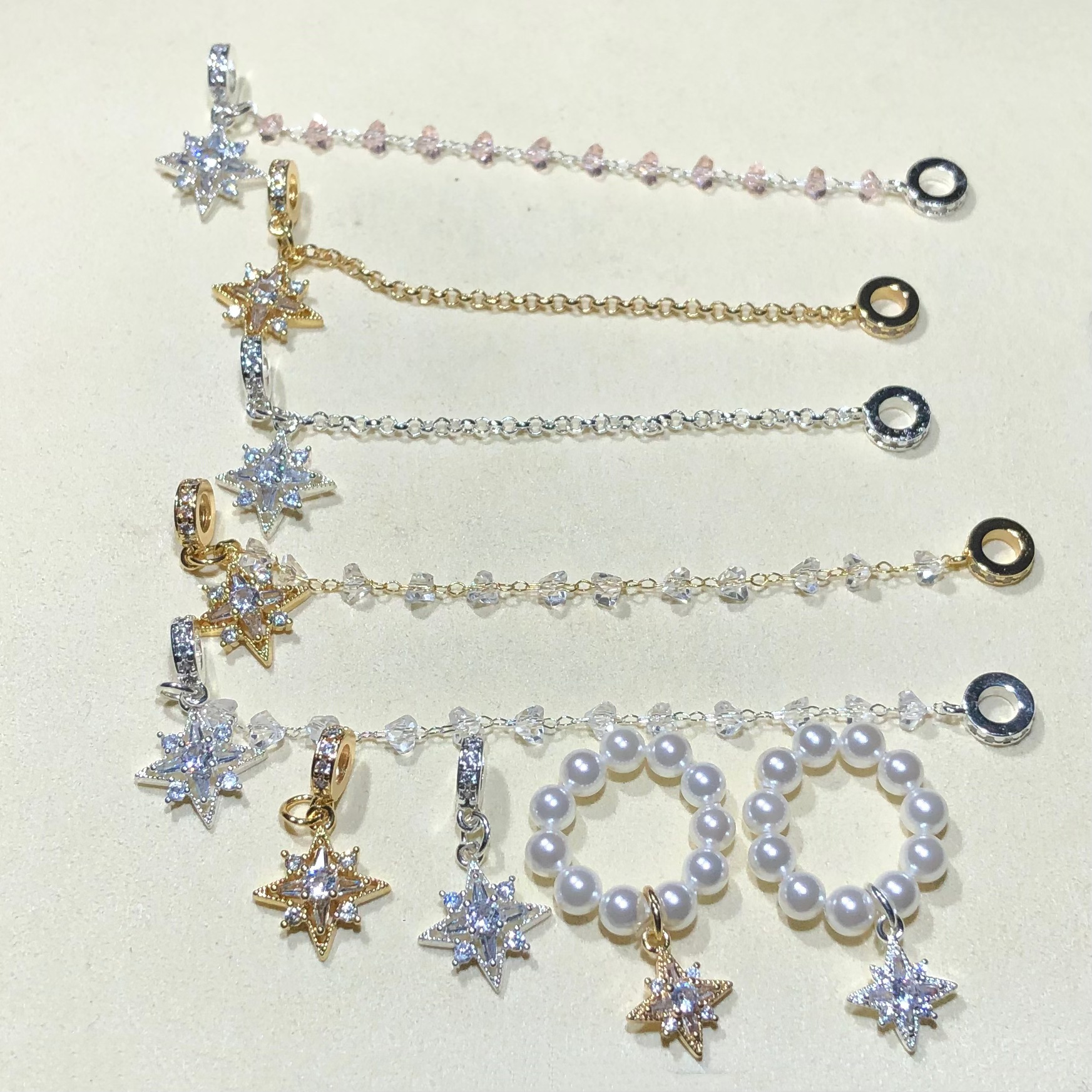 14K Gold-Filled High Color Retention Crystal DIY Accessories Four-Pointed Star Pendant Zircon Chain Bead Bracelet Handmade Beads