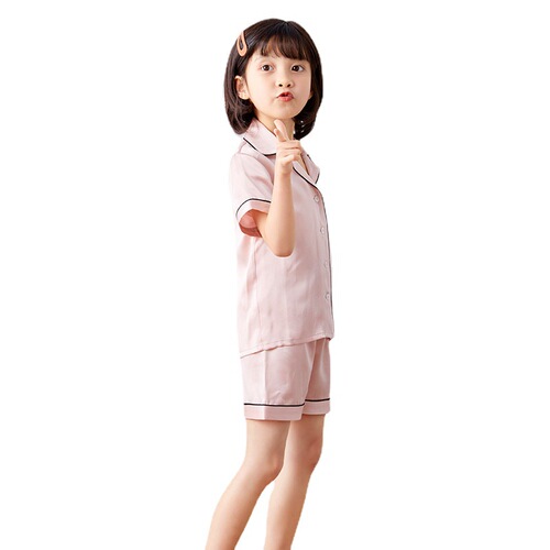 Butterfly embroidery 19 Mumi children's silk pajamas set 100% mulberry silk boys and girls short-sleeved shorts home clothes