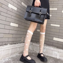 春夏爱心卡丝玻璃丝提花小腿袜透明水晶中筒袜学生少女可爱萝莉