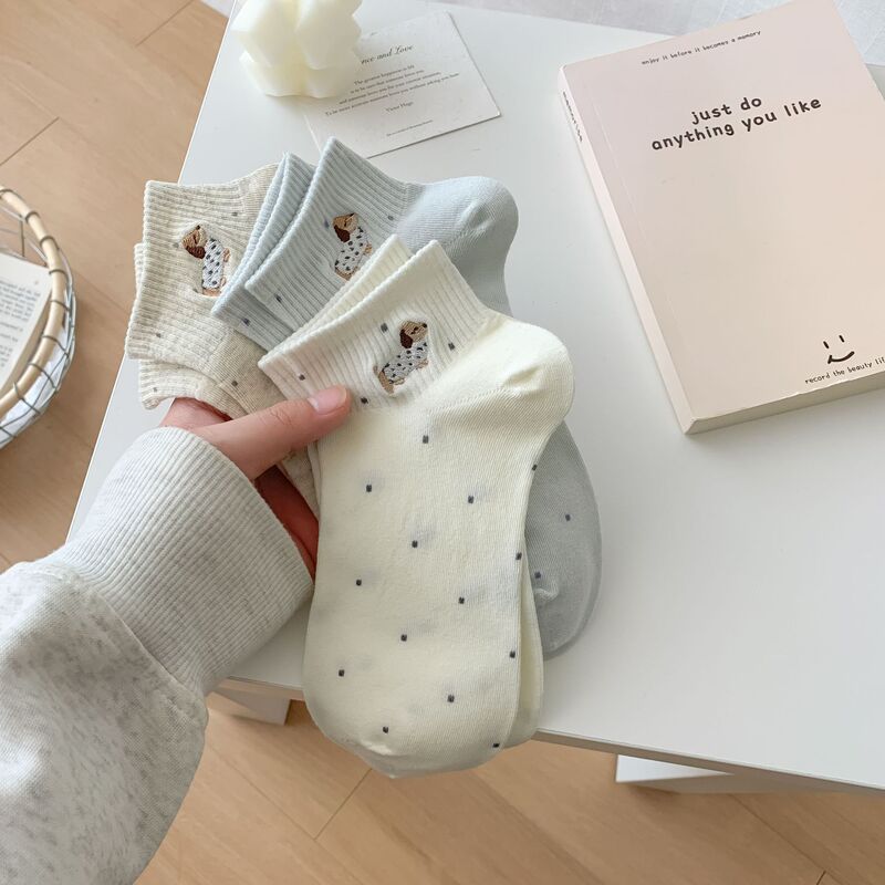 Embroidered Dachshund Spring and Summer New Style Socks Women's Breathable Japanese Style College Style All-match Boat Socks Cotton Socks Short Socks