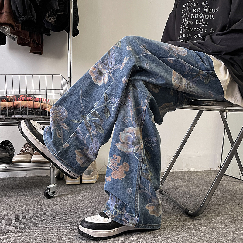 Vaqueros Graffiti para hombre, primavera 2025, estilo urbano hip-hop, holgados, de pierna recta, de diseñador, pantalones modernos de alta costura