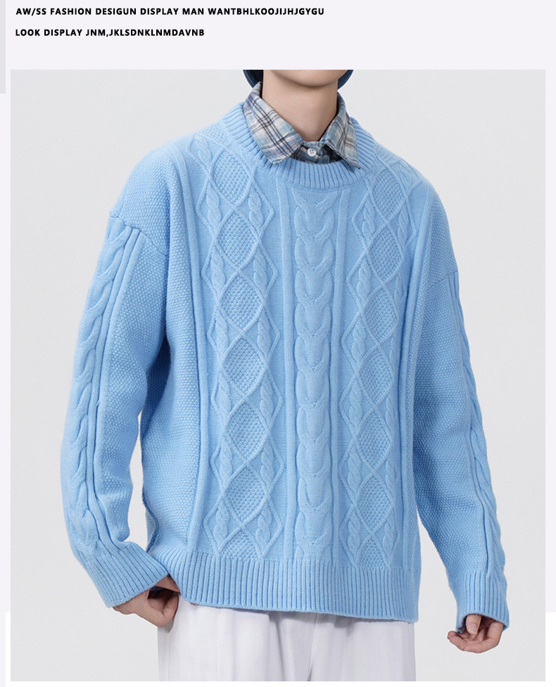 Zachte oversized gebreide herentrui - losse pasvorm, ronde hals, vintage badgedetail, ademend en machinewasbaar_voghion.com