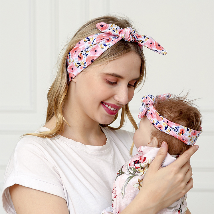 Mom And Child Printed Rabbit Ears Leopard Print Diy Knotted Headband Set display picture 32