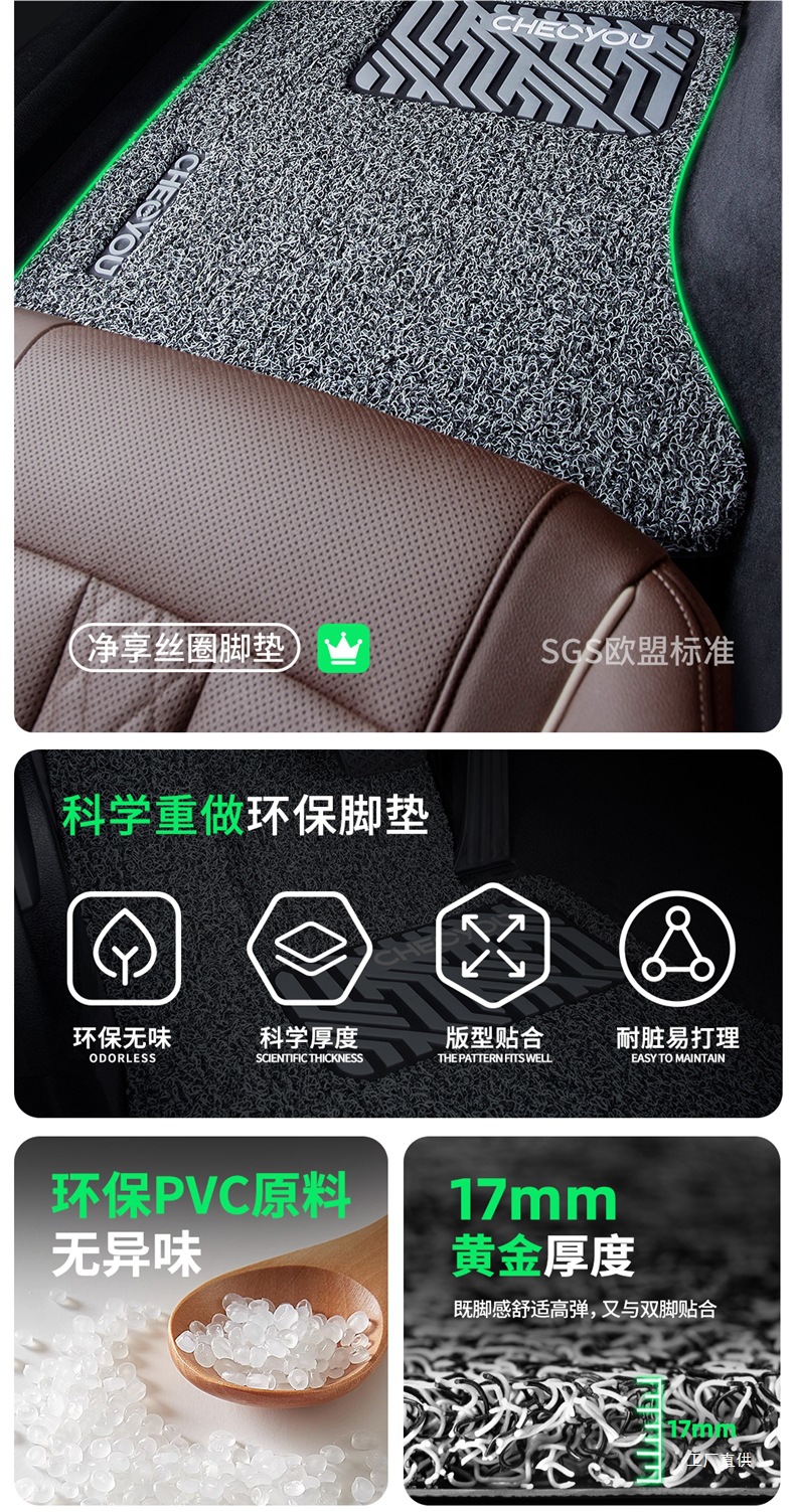 Car Floor Mat for the Driver's Seat, Single Piece Mat for the Driver's Seat, Single Wire Loop for the Passenger's Seat, Special Mat for the Passenger's Seat by Zhepei Hui