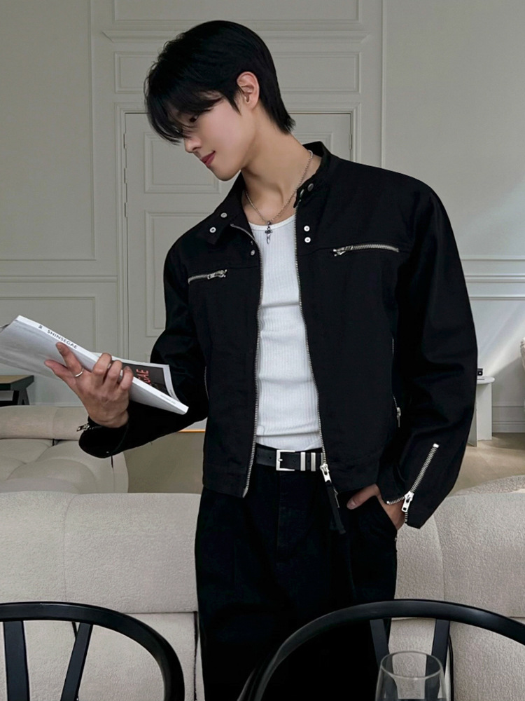 MYQ高級感ショート機能コート男性春のゆるいスタンドカラージャケット