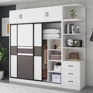 Wardrobe for Home Bedroom with Sliding Doors, Simple Assembly, Modern Minimalist Storage Cabinet, Storage Locker for Rental Rooms, Large Wardrobe