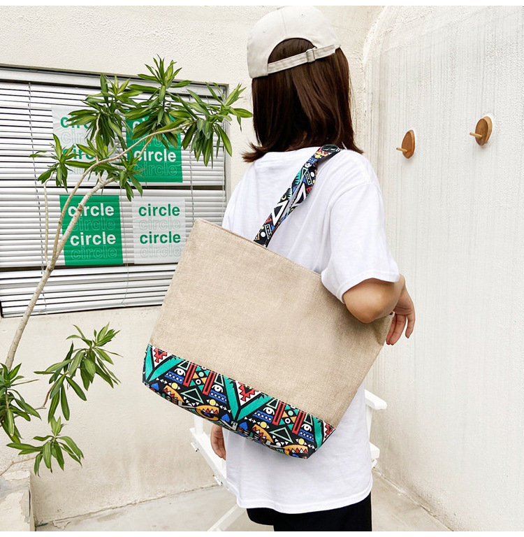 472g Weight Polyester Lining Material Zipper Closure Type Double Shoulder Straps Strap Type Tote Bag Bags Type Street Occasion cotton and linen Material Geometric Pattern All Seasons Season Women's Gender Ethnic Style Style Large Size Women's Large Cotton And Linen Geometric Ethnic Style Zipper Tote Bag 11
