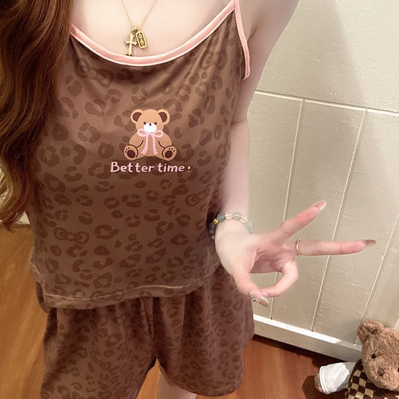 睡衣女士夏季自带胸垫2026新款吊带背心薄款可外穿家居服睡衣套装