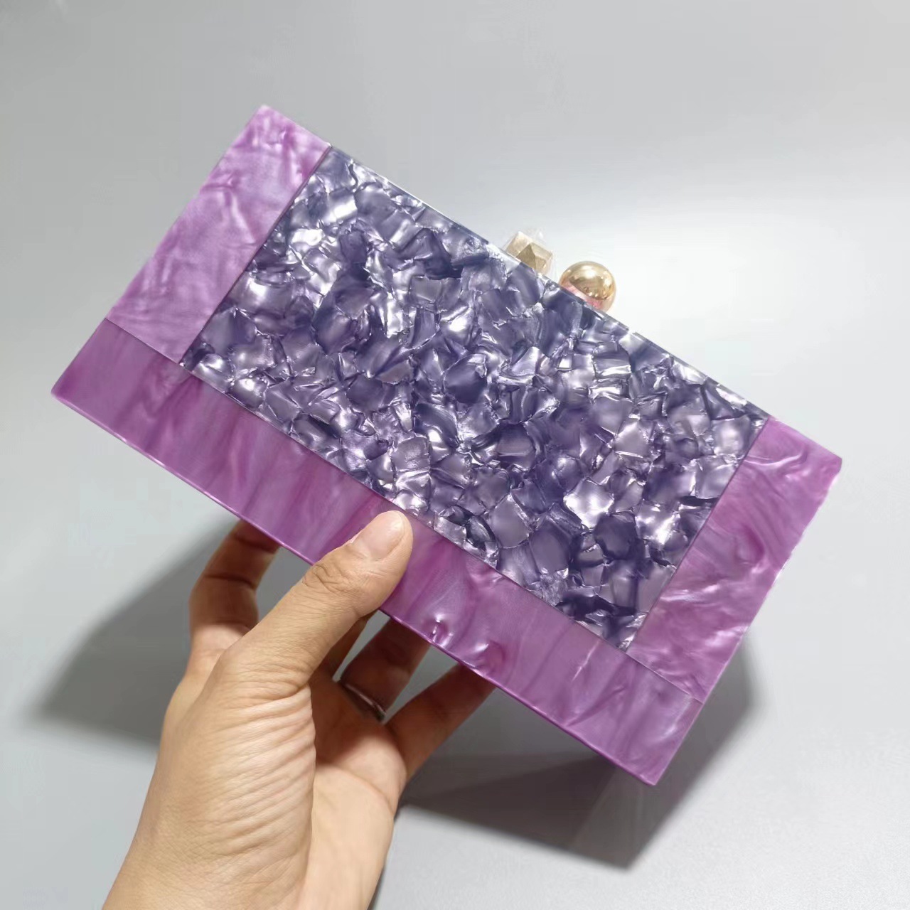 Clasp Frame Closure Type Purple Green Black Arylic Marble Square Evening Bags