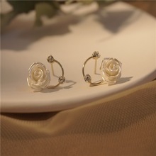 「凡爾賽玫瑰」復古法式輕奢花朵S925銀針鑲鑽耳釘無耳洞耳夾女