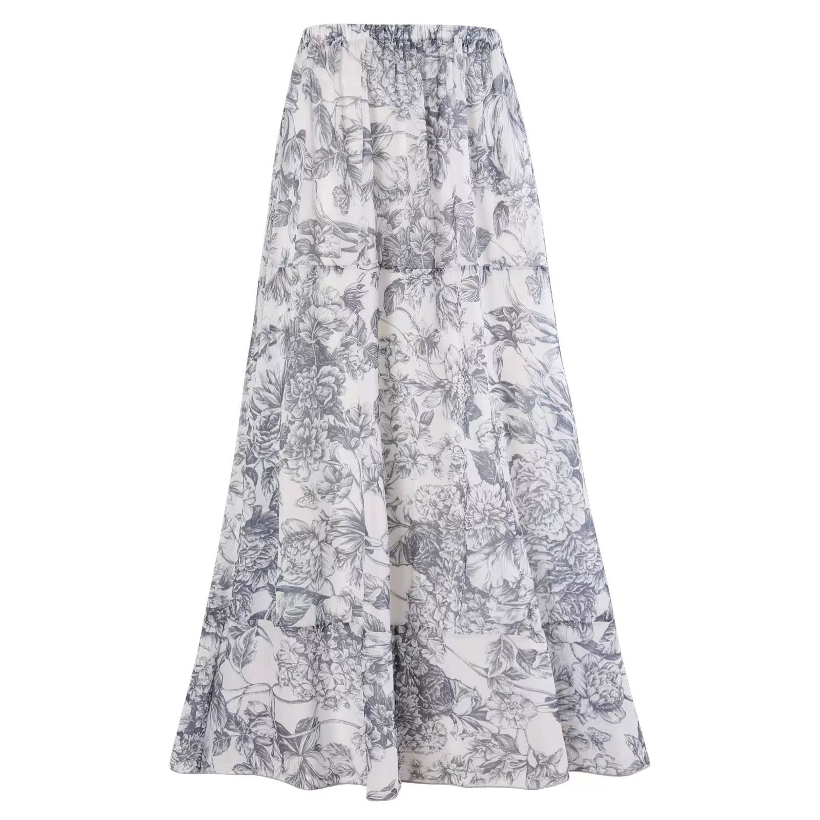 One-Piece Swimsuit (Qiao Jiayuan) 2025 Retro Style with Wrap Skirt, Crane Print, S–XL & One Size