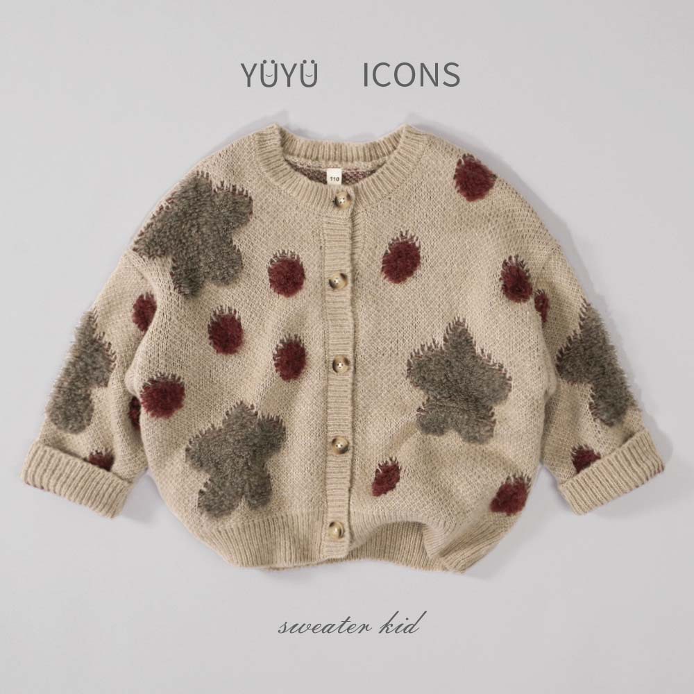 2024 Autumn New Korean Style Polka Dot Cardigan Sweater for Girls, Embroidered Knit Sweater Top