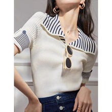 F 32619 Summer Thin Knit Top White Stripe ��ɫ������֯��