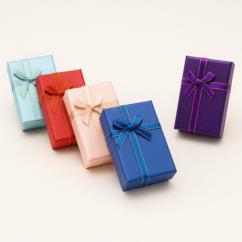 Papel perlado Phnom Penh Bowknot Cinta Caja de papel 5*8 Tapa del cielo Caja de almacenamiento de joyería Caja de regalo de embalaje de joyería