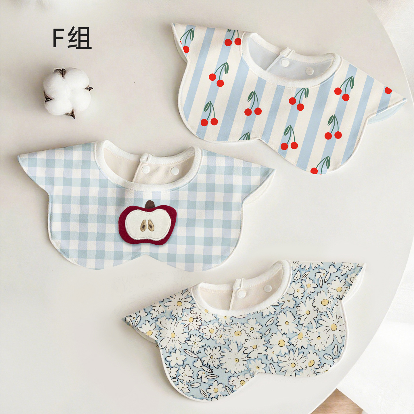 Ins Korean Style Pure Cotton Baby Bib Baby Saliva Towel 360 Degree Rotatable Waterproof Flower Saliva Pocket Quick Absorption