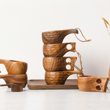 胡桃木咖啡杯木质牛奶杯手工锤纹杯子实木带手柄马克杯复古早餐杯