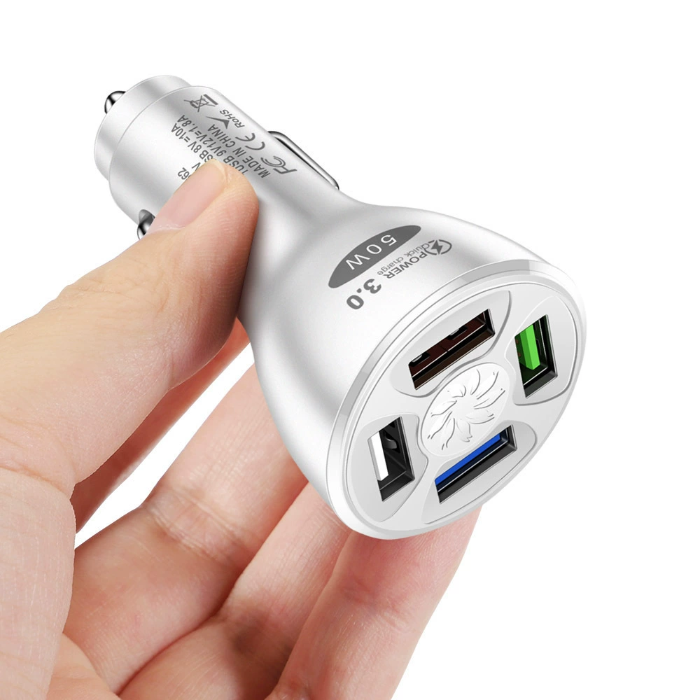 Питание 50W QC3.0 4USB автомобильное зарядное устройство быстрый зарядка Один драг драг 4 автомобильного зарядного устройства Мульти-диапазон оптовый кросс-бордер