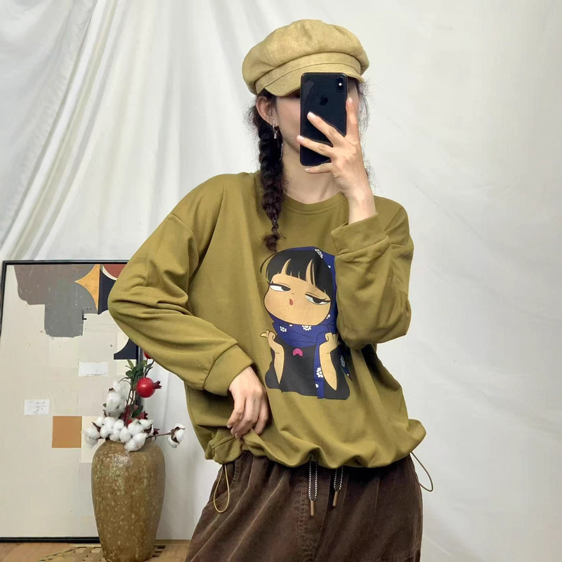 卡通女孩卫衣女 2025秋新款韩版宽松休闲下摆抽绳长袖上衣 2512|undefined