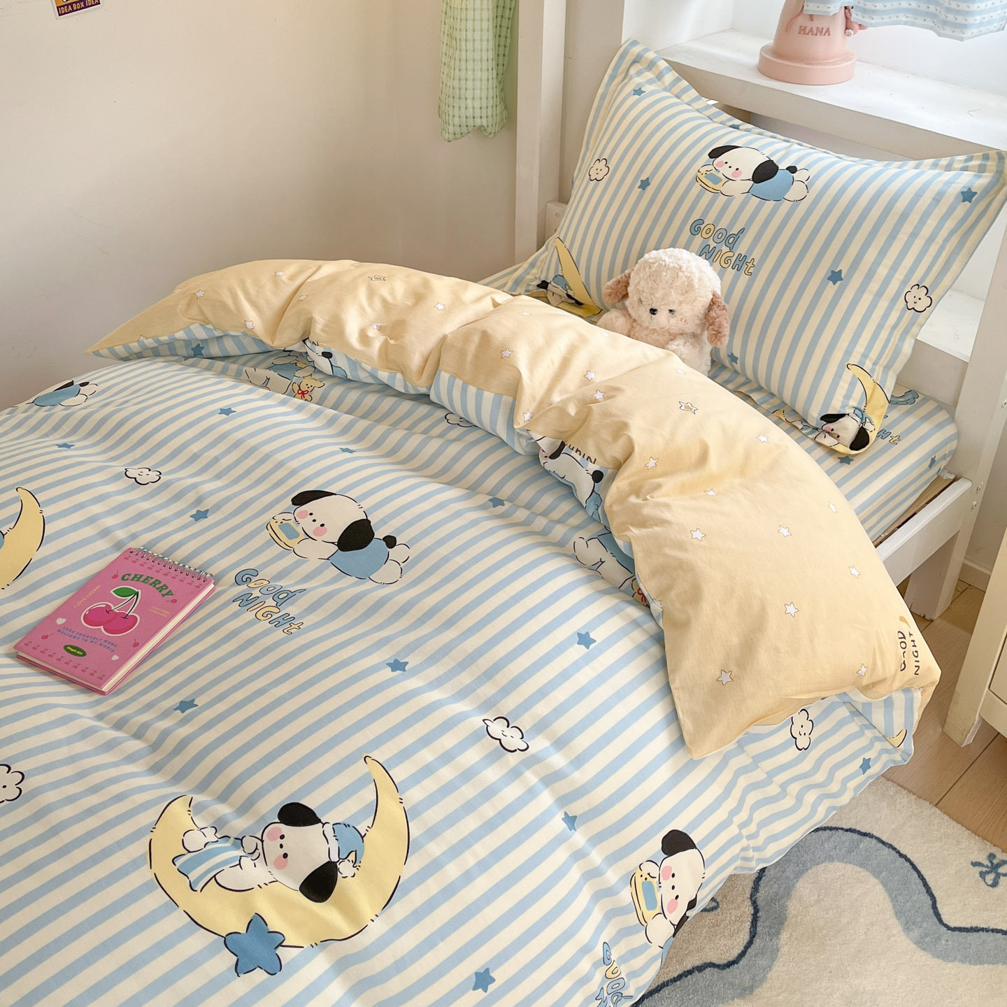 Juego de cama de dormitorio de estudiantes de tres piezas de algodón de algodón, funda de edredón, edredón, edredón, juego completo de núcleo